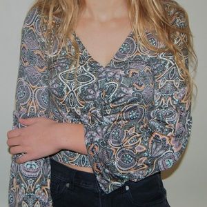 Long Sleeve Patterned Wrap Top